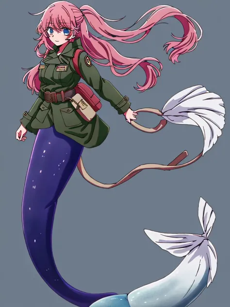 (mermaid:1.0),


full body, masterpiece, best quality, 1girl, ,looking at viewer, tall, solo,military,tactical coat,belt,backpack,saddle bag, fins, midriff