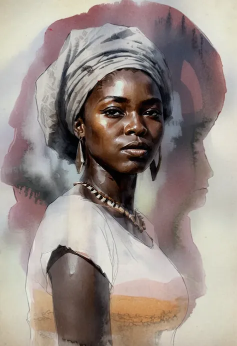 high quality illustration,ultra detailed, beautiful picture of a painting of a girl african beauty, fog, cinematic shot, haze li...