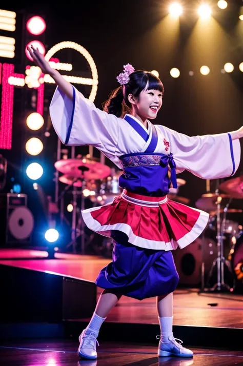 Japanese girl dancing on stage happy