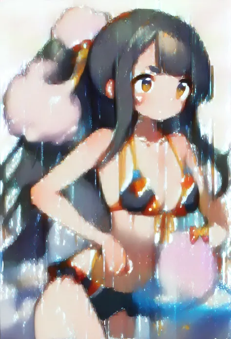 masterpiece, Highest quality, 8K, Pixel art, Pixel Art, vivid, ((woman, 若いwoman, 複数のwoman, Riding on a big float, 浮き輪の上にwoman, Floats with a creature motif)), smile, kawaii, Facing at an angle, Mouth open, (((Fluffy hair:1.5, Cotton candy-like hair:1.8Long...