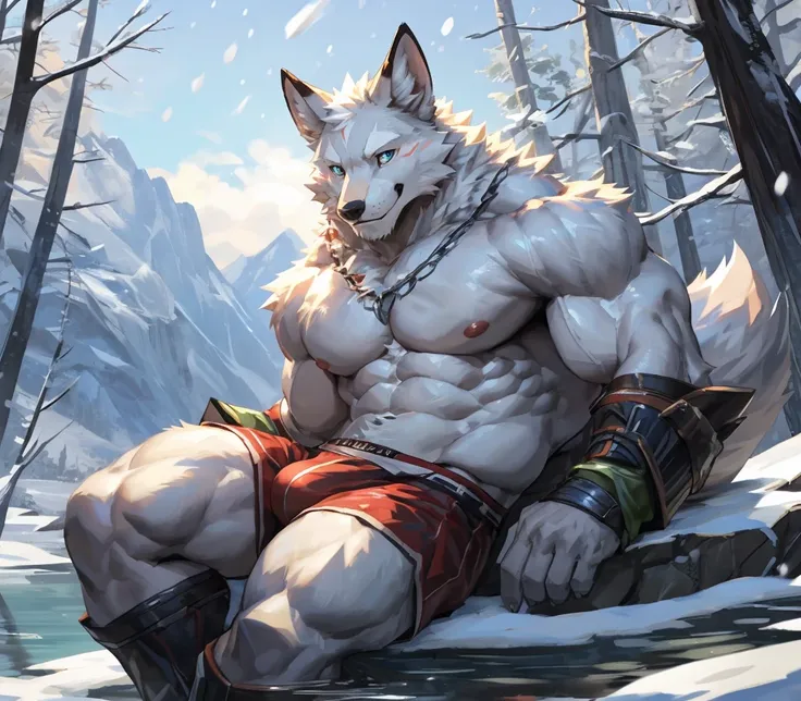 ((best quality)), ((masterpiece)), (ultra detailed), perfect face,(sharp eyes),sharp focus, (by null-ghost,by traver009,by lindong,by pino daeni),(male antro arctic fox):1.7,((white fur)), ((white belly)), (fox ears), sharp eye,ultra-detailed eyes, Beautif...