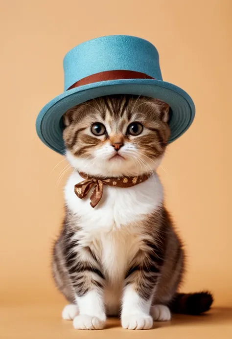 A cute standing small cat wearing a hat  very cute cat fantasy background high quality 8k picture 