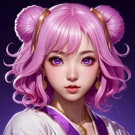 yae miko, Pink Hair, Purple eyes, Shimoo Art Style