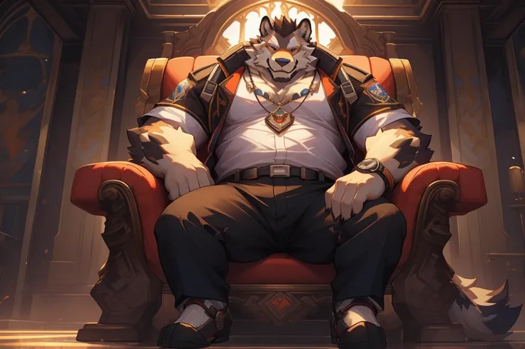 lindong, lucusold, semirealistic:1.3, a close up of a person sitting in a chair with a glass, furry chest, pov furry art, winsto...