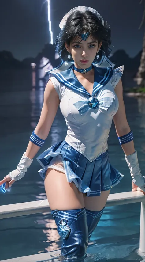 unreal engine:1.4,uhd,the best quality:1.4, photorealistic:1.4, skin texture:1.4, masterpiece:1.8, (sailor mercury:1.4), blue ey...