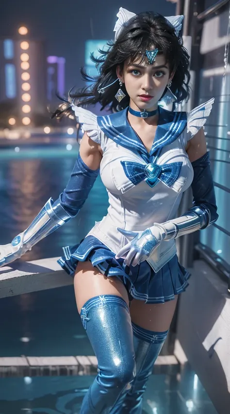 unreal engine:1.4,uhd,the best quality:1.4, photorealistic:1.4, skin texture:1.4, masterpiece:1.8, (sailor mercury:1.4), blue ey...