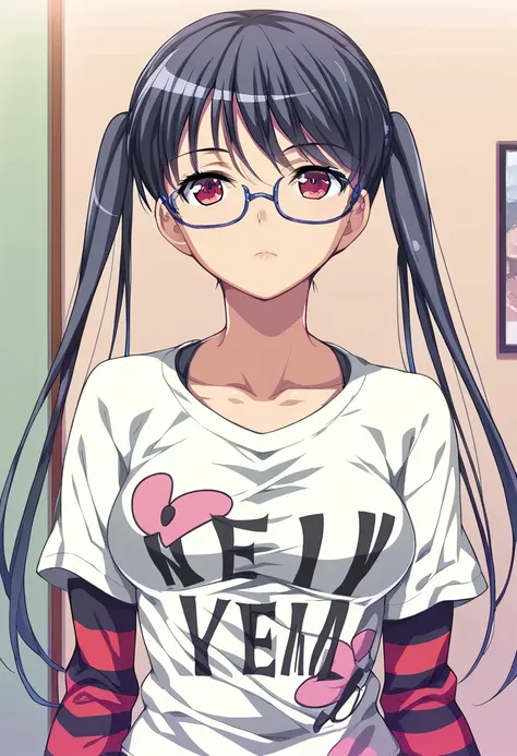 score_9, score_8_up, score_7_up, 
1girl, kousaka iori, black hair, twintails, red eyes, glasses,

expressionless, looking at vie...