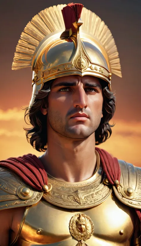 "Realistic portrait of Alexander the Great, ancient Greek military leader, wearing traditional Macedonian armor and helmet, with a determined expression, detailed and historically accurate."