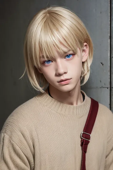 Boy with red eyes and blonde hair