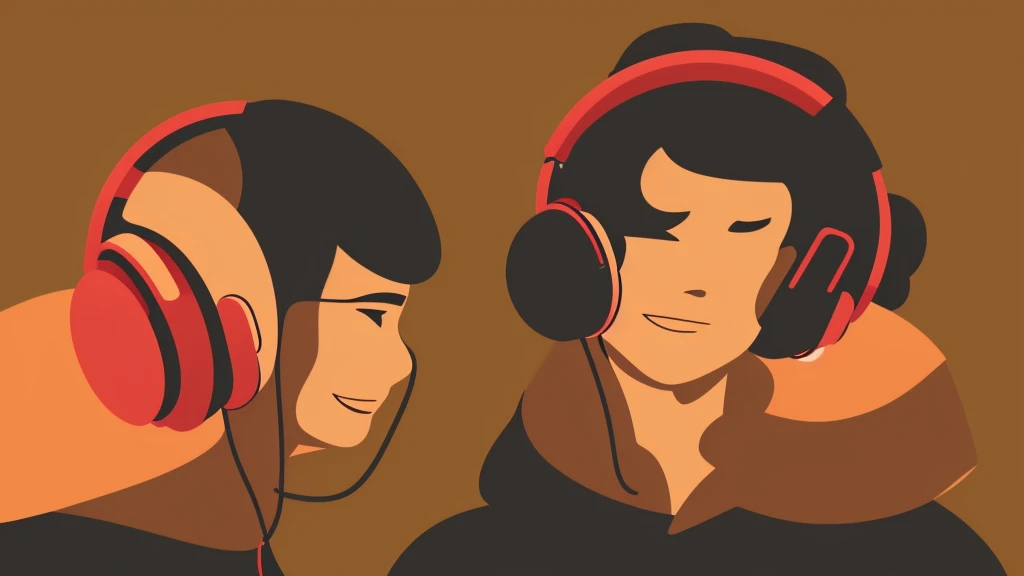 Listening to music illustration、headphone、hoodie、smile、Pop atmosphere