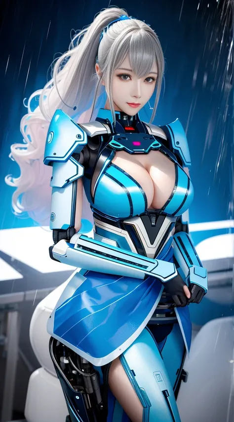 Jay super details, High Detail, high quality, best quality, High resolution，1 female robot，Beautiful female robot,beautiful clear face(Rain waves_haneame：1.5), high tech，combat weapons，Mechanical body(Smooth metal surface，armor，Mechanical seams of skin，bea...