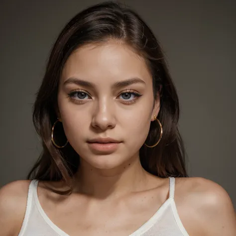 A young 19-year-old woman named Lila Nakamura with a Northern European heritage. She has thick dark black eyeliner, glossy lips, and a cute, endearing expression. She has straight, blonde hair that falls just past her shoulders, styled in a neat and polish...