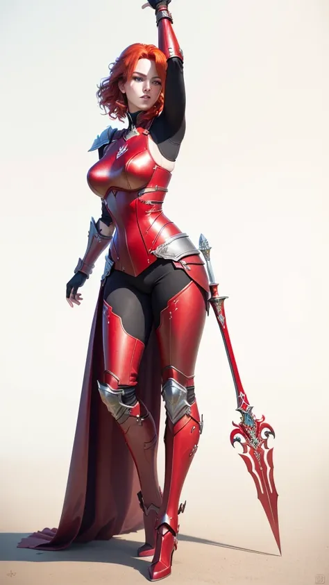 a close up of a woman in a red costume with a sword, lady in red armor, redhead queen in heavy red armor, 3 d render character art 8 k, diablo 4 lilith, skintight red leather armor, red armor, red skintight leather armor, trendin on artstation, artgerm ; 3...