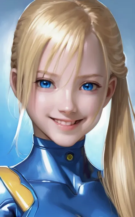 girl, smile, zero suit, blonde, blue eyes, Hyper Realistic