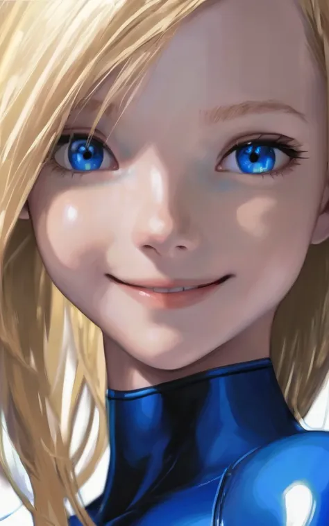 girl, smile, zero suit, blonde, blue eyes, Hyper Realistic