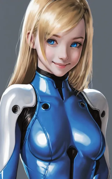 girl, smile, zero suit, blonde, blue eyes, Hyper Realistic