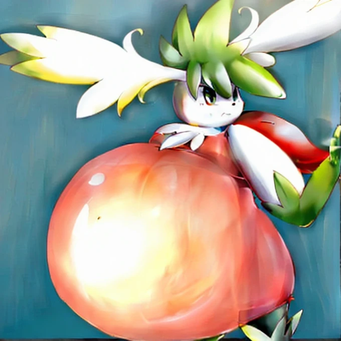 ((highest quality)), Perfect Face ((Shaymin:1.1)) ((Pokémon)) ((anthropomorphic)) (female) (((A big inflated belly))) (((Belly))) (blowing yellow balloon, looner, large balloon) (standing) (big pair of breasts)