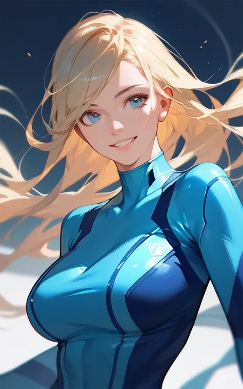 girl, smile, zero suit, blonde, blue eyes, Hyper Realistic