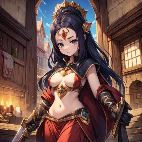 Beautiful character, ​masterpiece, Attention to the details, FantasyStyle, fully body, model to be used in tcg game, hold medieval weapon