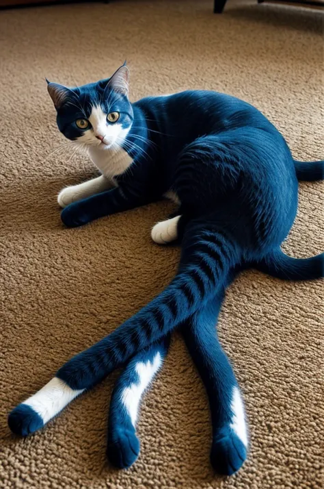 Short cat, blue, six legs, 