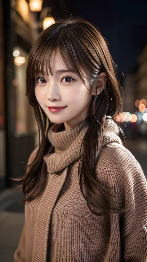 1 Japanese girl,(Bordeaux sweater:1.4),(He has a big scarf around his neck:1.2), (RAW Photos, Highest quality), (Realistic, Photorealistic:1.4), Tabletop, Very delicate and beautiful, Very detailed, 8k wallpaper, wonderful, In detail, Very detailedCG Unity...