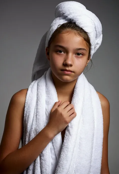 16 year old girl wearing towel, steam