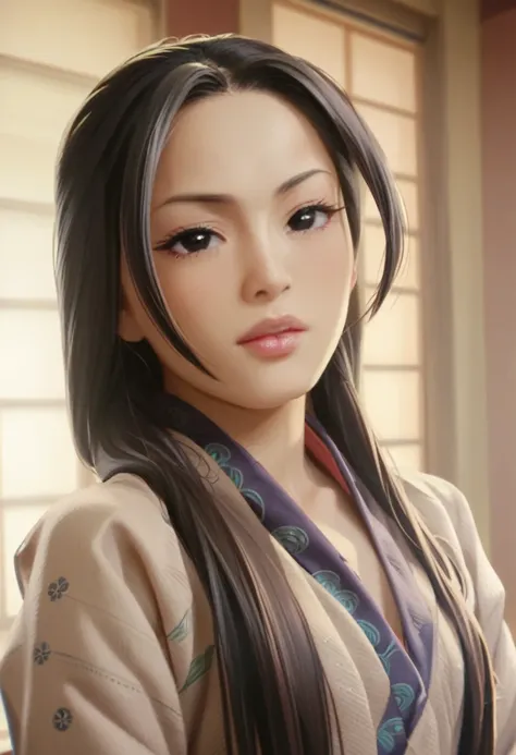 score_9_up, score_8_up, score_7_up, 1girl, solo, mature female, ((Mariko Toda)), long black hair, black eyes, pink lips, parted lips, fit slim body,((perfect medium  breast)), (((perfect kimono))), ((highly detailed dojo)), perfect model body, serious face...