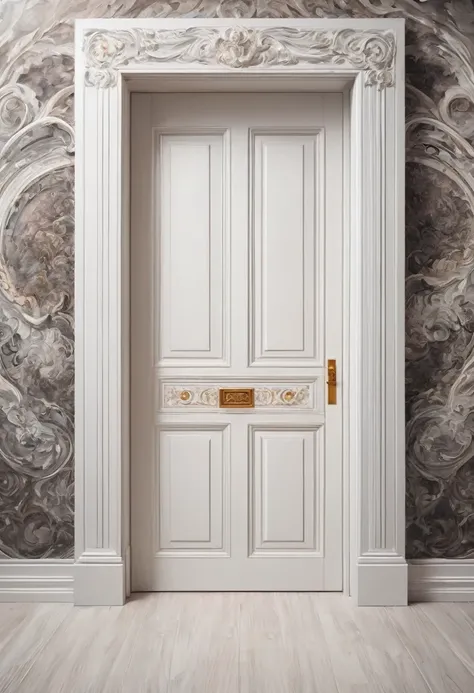 (best quality, super fine, 16k, extremely detailed, 2.5D, delicate and dynamic, three-dimensional effect expressed by light and shade, highres, 8k, masterpiece, immersive atmosphere, film grain) (Frontal image of a undetailed white door, white door, undeta...