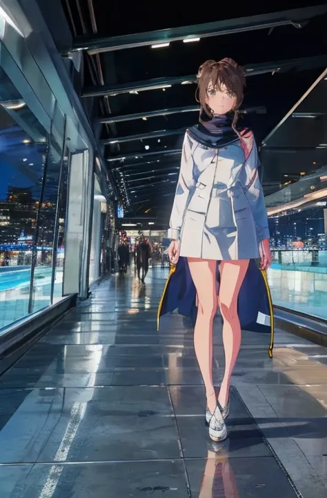 (work of art:1.2、highest quallity:1.2)、32k HDR、high resolution、(standing alone、1 girl、slender figure)、（Realistic style with Starlux Airlines uniform）、 (in the airport lobby, professional lighting)、A suitable woman, beautiful  face,、（Starlux Airlines silver...