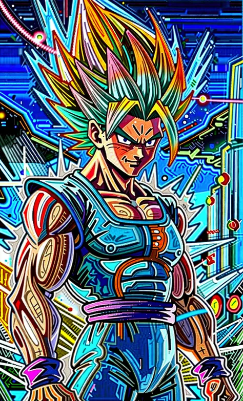 full-body shot, dragon ball super art style, young muscular bulky brawny, one saiyan monkey tail, full power legendary super sai...