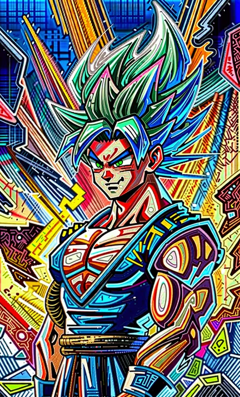 full-body shot, dragon ball super art style, young muscular bulky brawny, one saiyan monkey tail, full power legendary super sai...