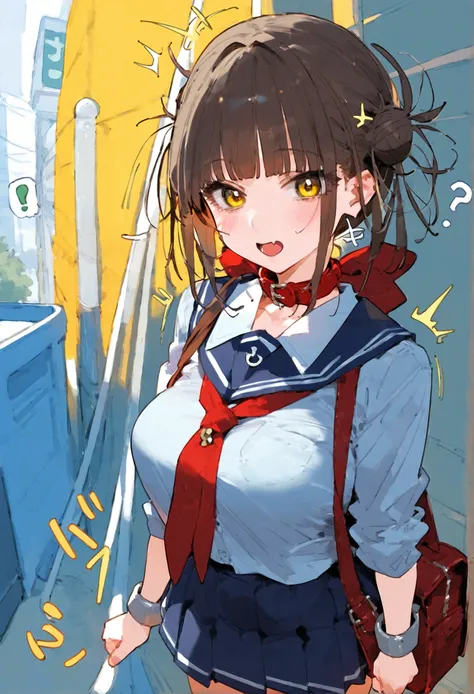 anime art, punctuation_9, punctuation_8_High above, punctuation_7_High above, punctuation_6_High above, punctuation_5_High above, punctuation_4_High above, toga himiko, breasts big, She is 24 years old, styled_3, ,,, yellow  eyes , , , , _, , His usual out...