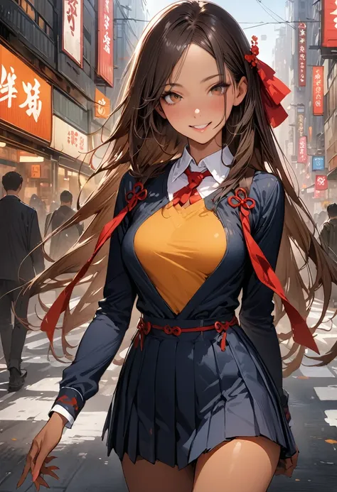 ((masterpiece,Highest quality:1.3,best quality illustration,realistic:1.4)),cowboy shot,独奏,1woman,(20-year-old、Japanese Beauty)、brown hair,long hair,(center parted bangs),brown eyes,gorgeous eyes,((very small head:1.3)),smile,,((very long body:1.2,skinny))...