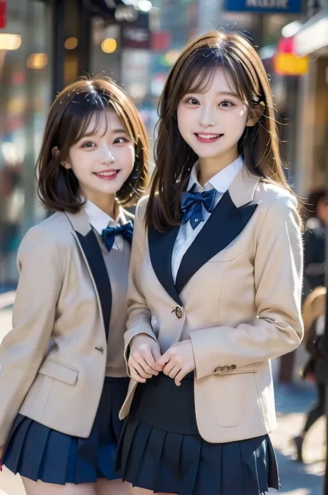 Three Beauties,3 girls, mini skirt,winter blazer uniform, smile, big laugh