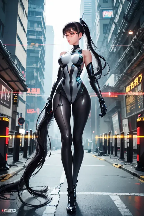 extremely sexy robot woman, futuristic, cyberpunk, neon particles for the screen, full body, curved body, complicated 8k in dyst...