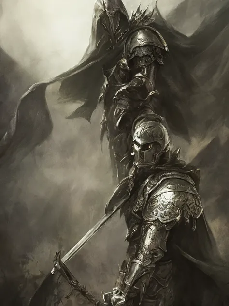 Close-up of the Grim Reaper as a handsome but creepy knight, wearing intricate dark armor, horror concept art, dark fairytale atmosphere, Johan Grenier style, Alyssa Monks style