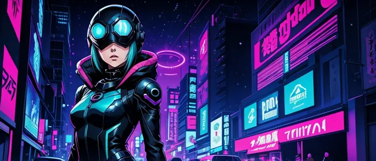 anime girl, front photo, Anime Phonk Brain Sick, cyberpunk black, head, winter clothes, futurist, Vibrant, mysterio