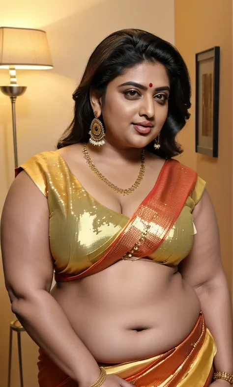 sexy fat plus size indian bhabhi, sleeveless blouse, desi hot aunty, looks like anushka shetty, wearing sleeveless saree blouse,...