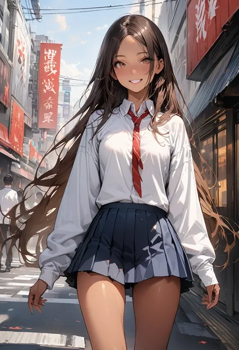 ((masterpiece,Highest quality:1.3,best quality illustration,realistic:1.4)),cowboy shot,独奏,1woman,(18-year-old、Japanese Beauty)、brown hair,long hair,(center parted bangs),brown eyes,gorgeous eyes,((very small head:1.3)),smile,,((very long body:1.2,skinny))...