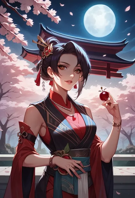 (,1 Girl, Throw,best quality,masterpiece,  ) ,(((,night, Full Moon, Cherry blossoms, )))   Ultra-realistic 8k CG, Flawless, Clean, masterpiece, Professional artwork, Famous Artworks, Movie Lighting, Bloom, Perfect face, Pretty Face, fantasy, Like a dream, ...