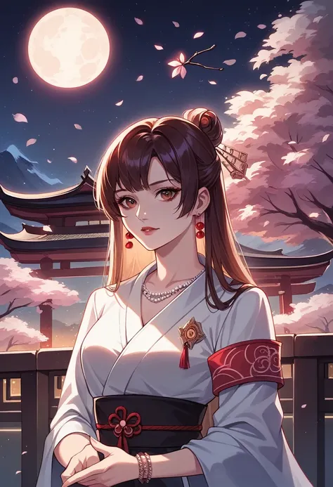 (,1 Girl, Throw,best quality,masterpiece,  ) ,(((,night, Full Moon, Cherry blossoms, )))   Ultra-realistic 8k CG, Flawless, Clean, masterpiece, Professional artwork, Famous Artworks, Movie Lighting, Bloom, Perfect face, Pretty Face, fantasy, Like a dream, ...