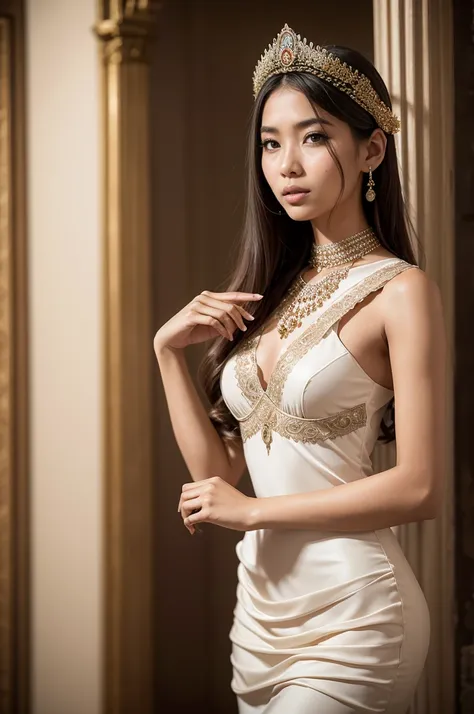 Masterpiece, 1 girl, solo, Imagine a Roman wedding in Ancient Rome, 83 BC, where the strikingly beautiful and noble princess Abriana, a 27 years old Indonesian noble girl, (slim body, light brown hair,white pale bright asian skin,ultra detailed noble yet s...