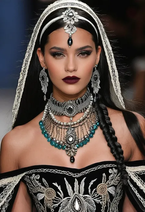 

### Paula: Soprano Voice
**Hair**: negro, long, with small braids decorated with indigenous beads and feathers.

**outfit**: 
Paula lleva vestidos longs de terciopelo negro, tight with lace corsets. Their dresses usually have long, flared sleeves and are...