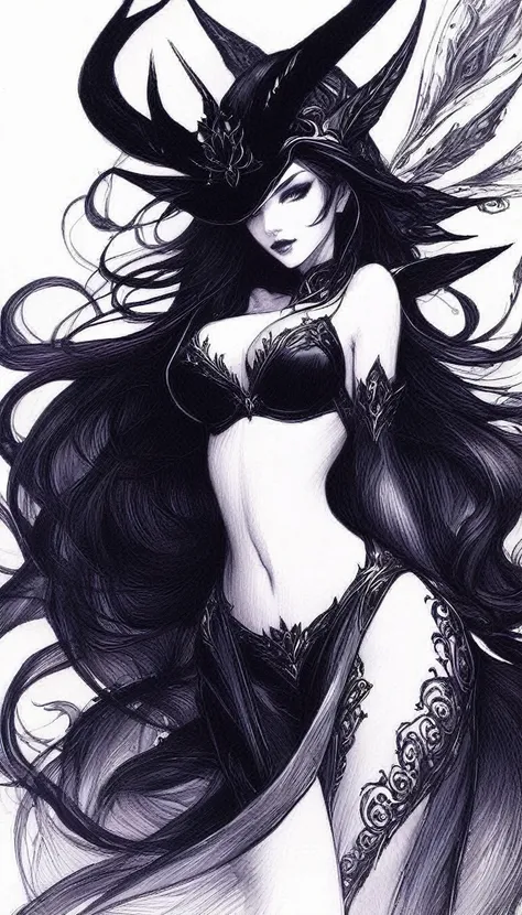 some sexy, dark,magic , tmari, sketch, traditional media, pen drawing, white background. oil painting)
