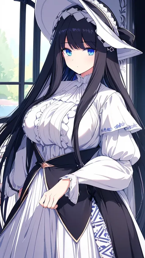 best quality, extremely detailed, anime style girl, long hair down to the waist, straight hair, ((dark black hair with bluish)),...