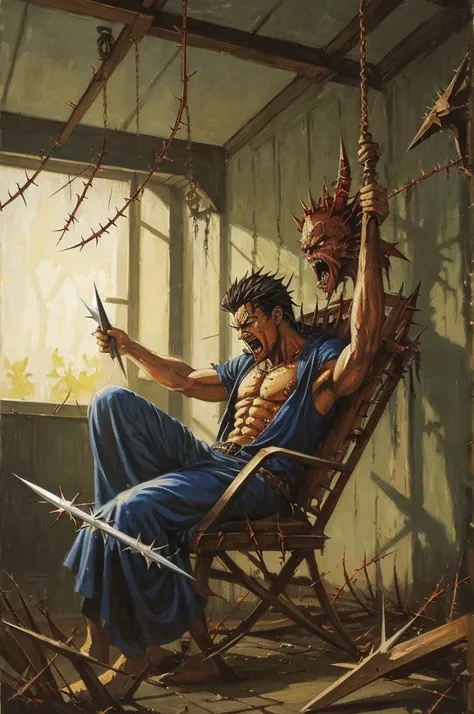 awakens: he slept in the iron maiden, stuck to the ceiling. There were spikes with hooked blades stuck into it, that hurt the body. The demon loves pain and only thanks to it rests and sleeps. While he was freeing himself from thorns, he screamed loudly in...