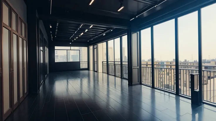 inside a store, with a balcony, black color, no humans, no persons