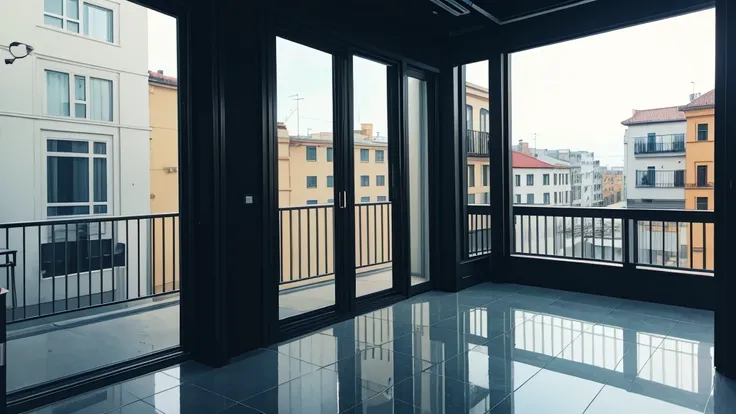 inside a store, with a balcony, black color, no humans, no persons