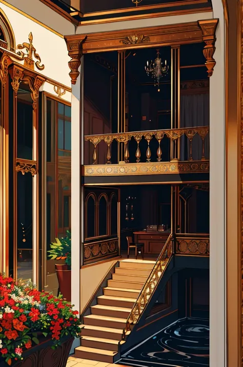 inside a jewelry store, with a balcony, black color, no humans, no persons