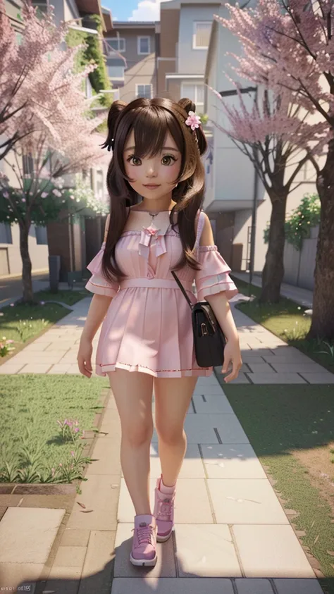 There is a naked 8 year old girl walking along a path with many flowers, mini cute girl explorer, hyperrealistic adventure rendering, 3d realistic anime style, beautiful 3d render, Realistic 3D anime, render of a cute undressed anime 3d girl, 3D 8k renderi...